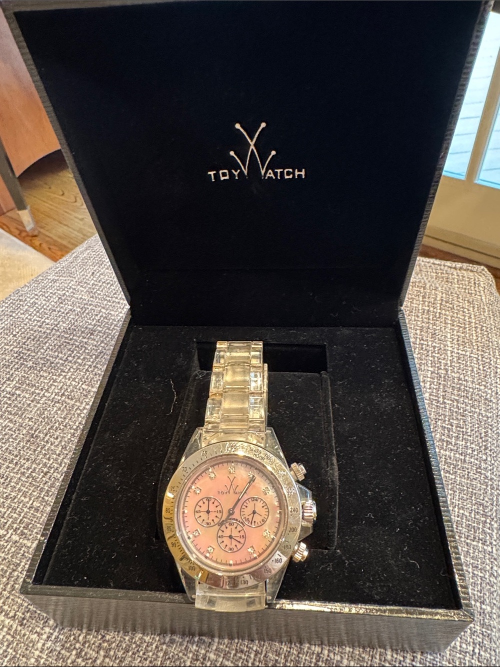 ToyWatch Pink Dial Clear Crystal Bracelet Watch with Silver Bezel